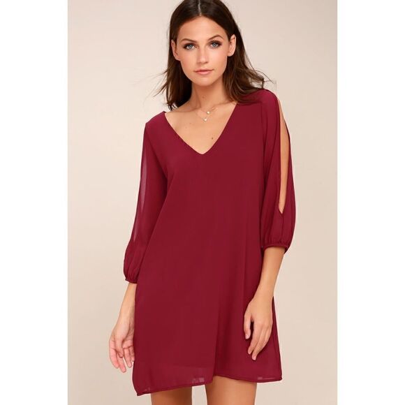 Lulus Shifting Dears Wine Red Long Sleeve Dress, Size XS - Picture 2 of 11